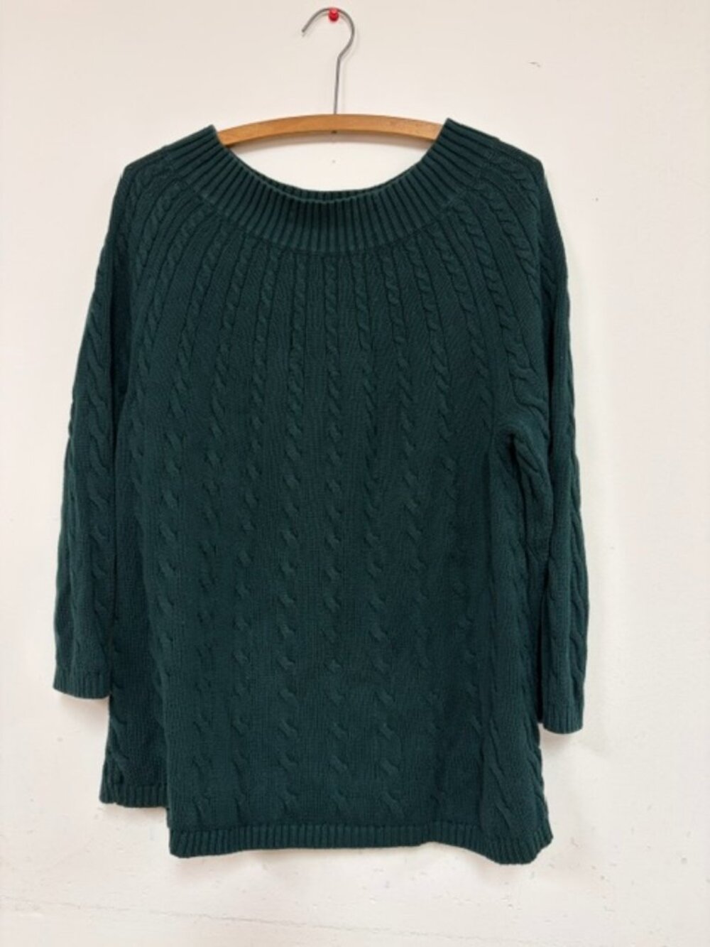 Talbots 100% Cotton Cabled Dark Green Sweater Size L